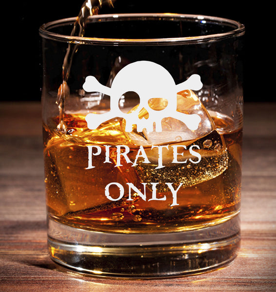 Pirates Only / logo / motif - Engraved Etched whiskey Tumbler Glass 330ml