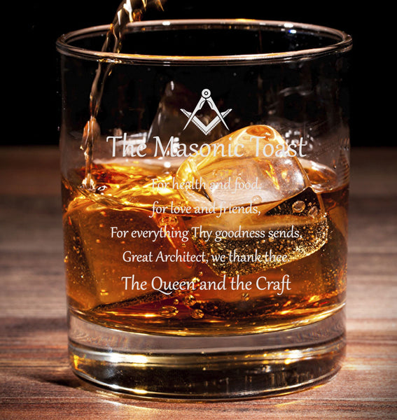 The Masonic Toast / Engraved Freemason (Mason / Masonic) Tumbler Whiskey Tumbler Glass 330ml - low ball glass