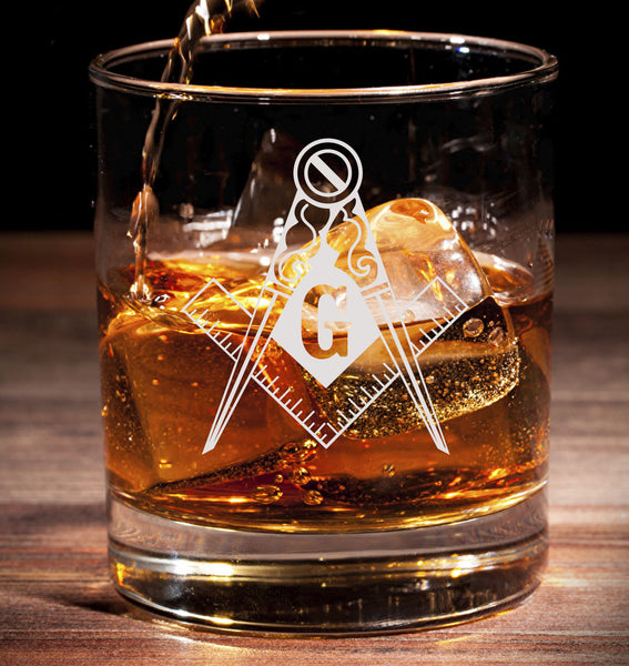 Square and Compass / Scottish Rite / Engraved Freemason (Mason / Masonic) Tumbler Whiskey Tumbler Glass 330ml - grand architect