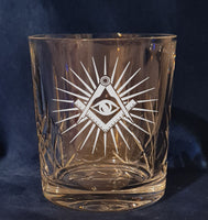 All Seeing Eye / Freemason / Masonic / Mason - Engraved High Quality Heavy Sword cut pattern crystal whiskey Tumbler Glass 320ml