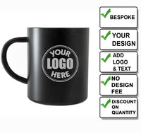 Engraved Stainless Steel Black Powder Coated Thermal Mug 400ml - choose your design
